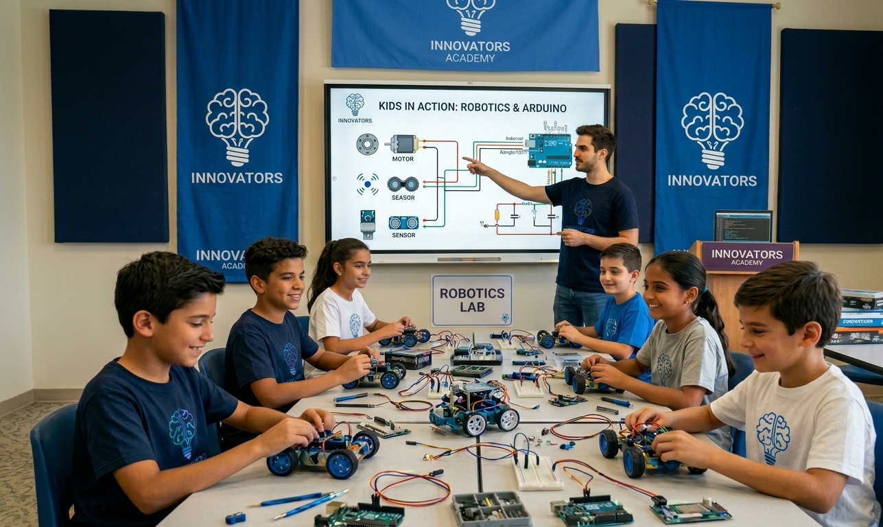 Students building robots at Innovators Academy