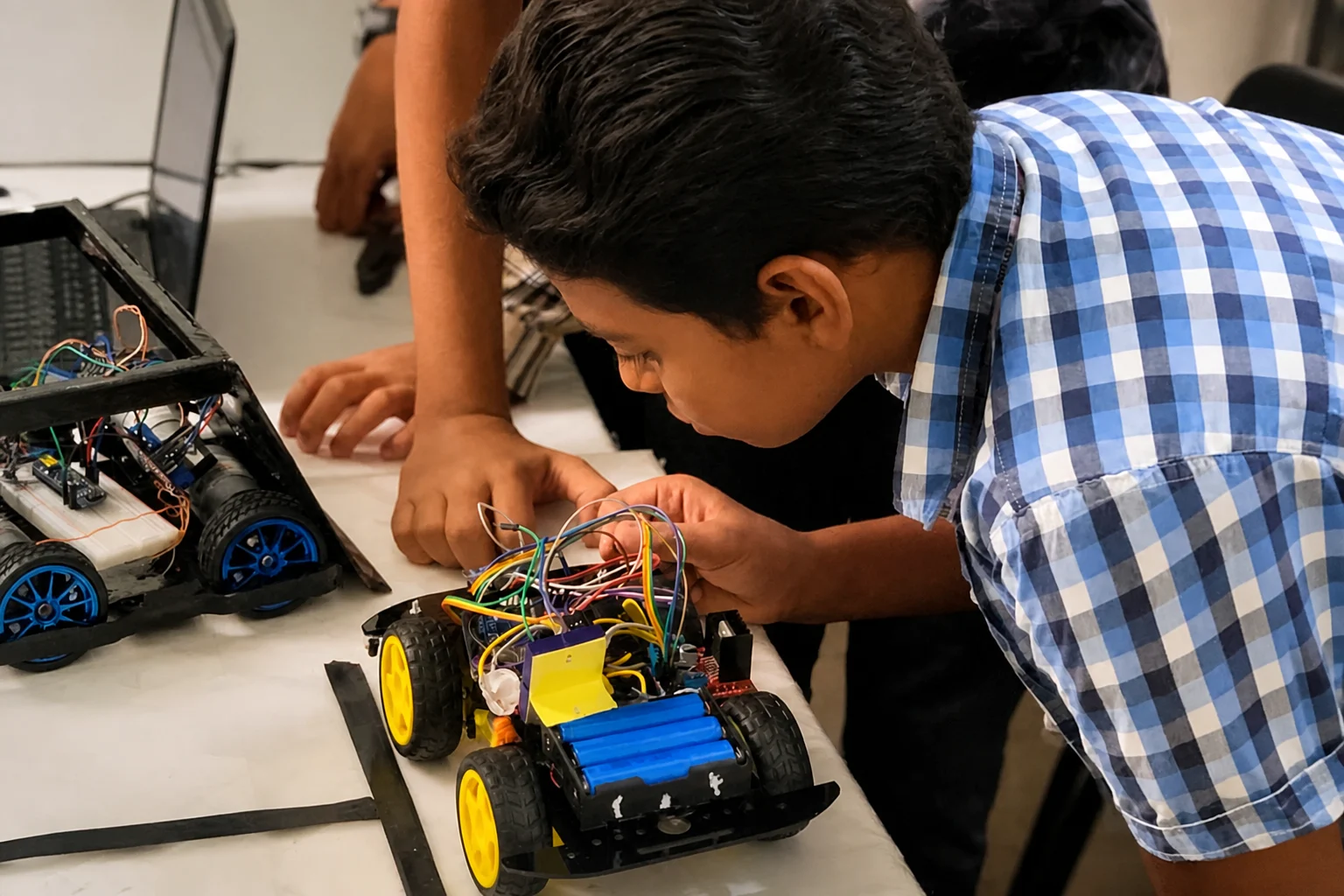 Student testing and debugging a mobile robot